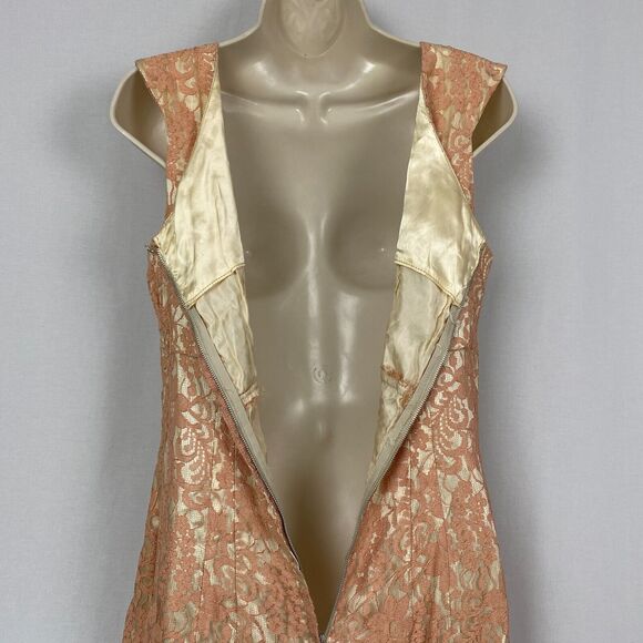 Vintage 50s Dress Womens Small Pink Satin & Lace Midi Wedding Cocktail 36x24x36 - Picture 5 of 14